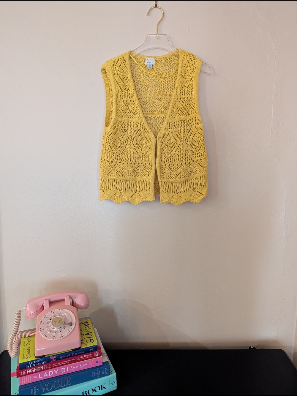 a new day Yellow Crochet Openwork Vest